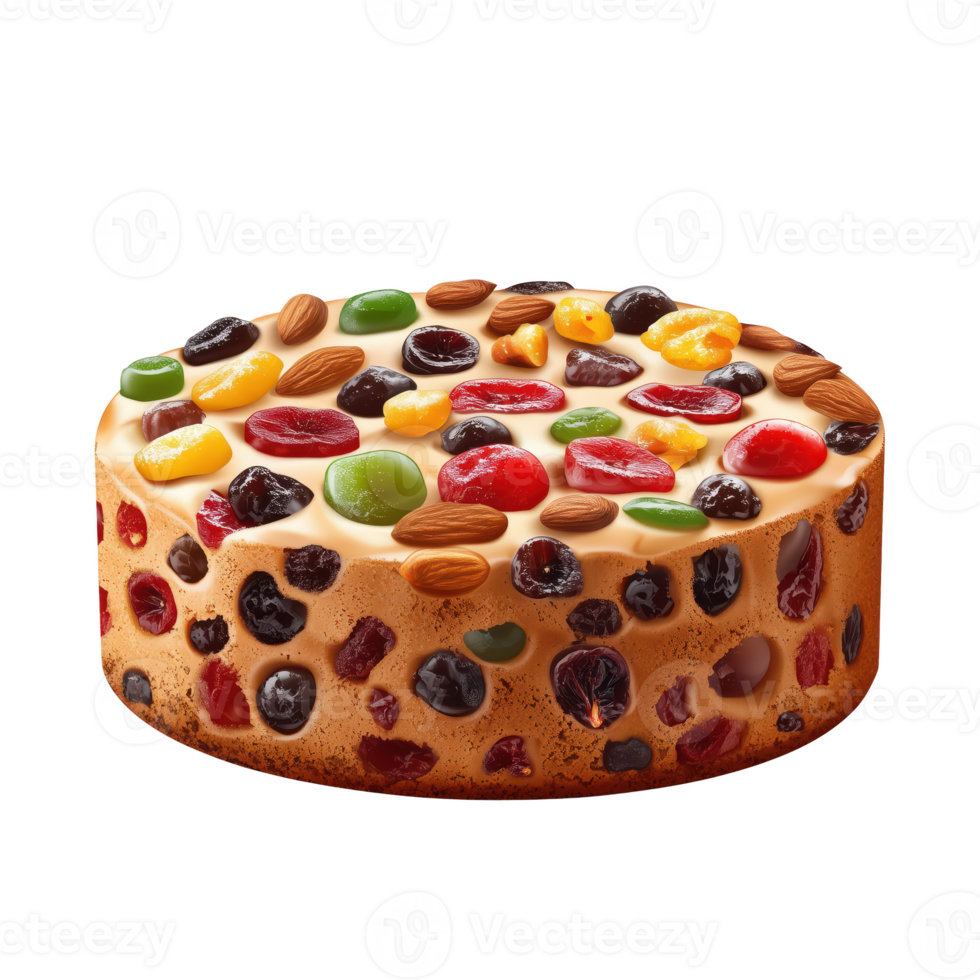 Delicious cake topped with colorful fruits and nuts, perfect for festive celebrations. png