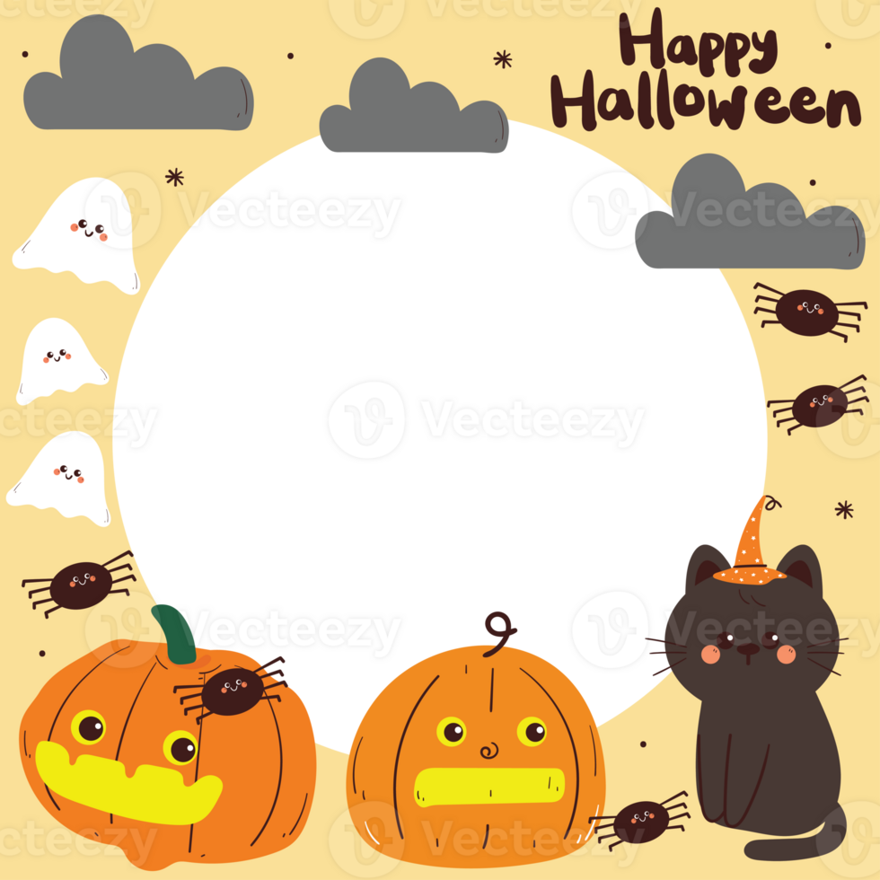 cute hand drawing cartoon square frame with halloween doodle. cute frame for card holder, photo frame png