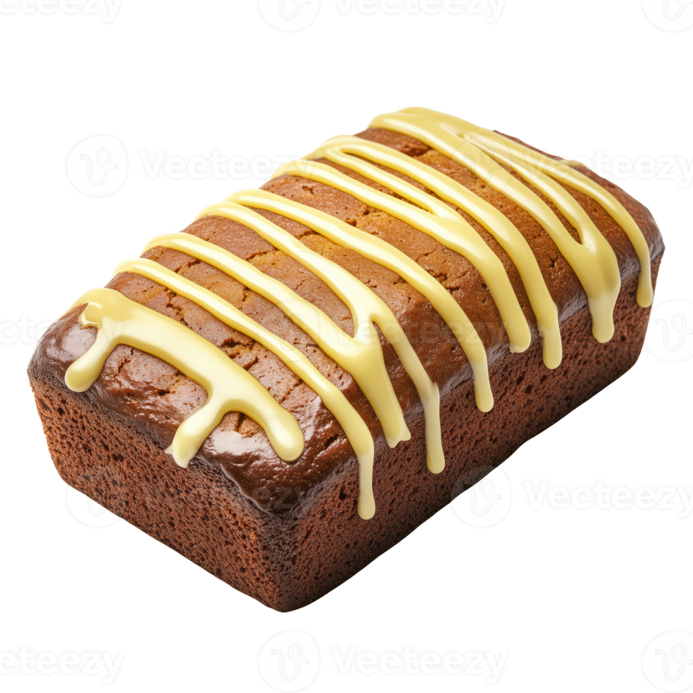 Deliciously decorated loaf cake with cream drizzle, isolated on white background. png