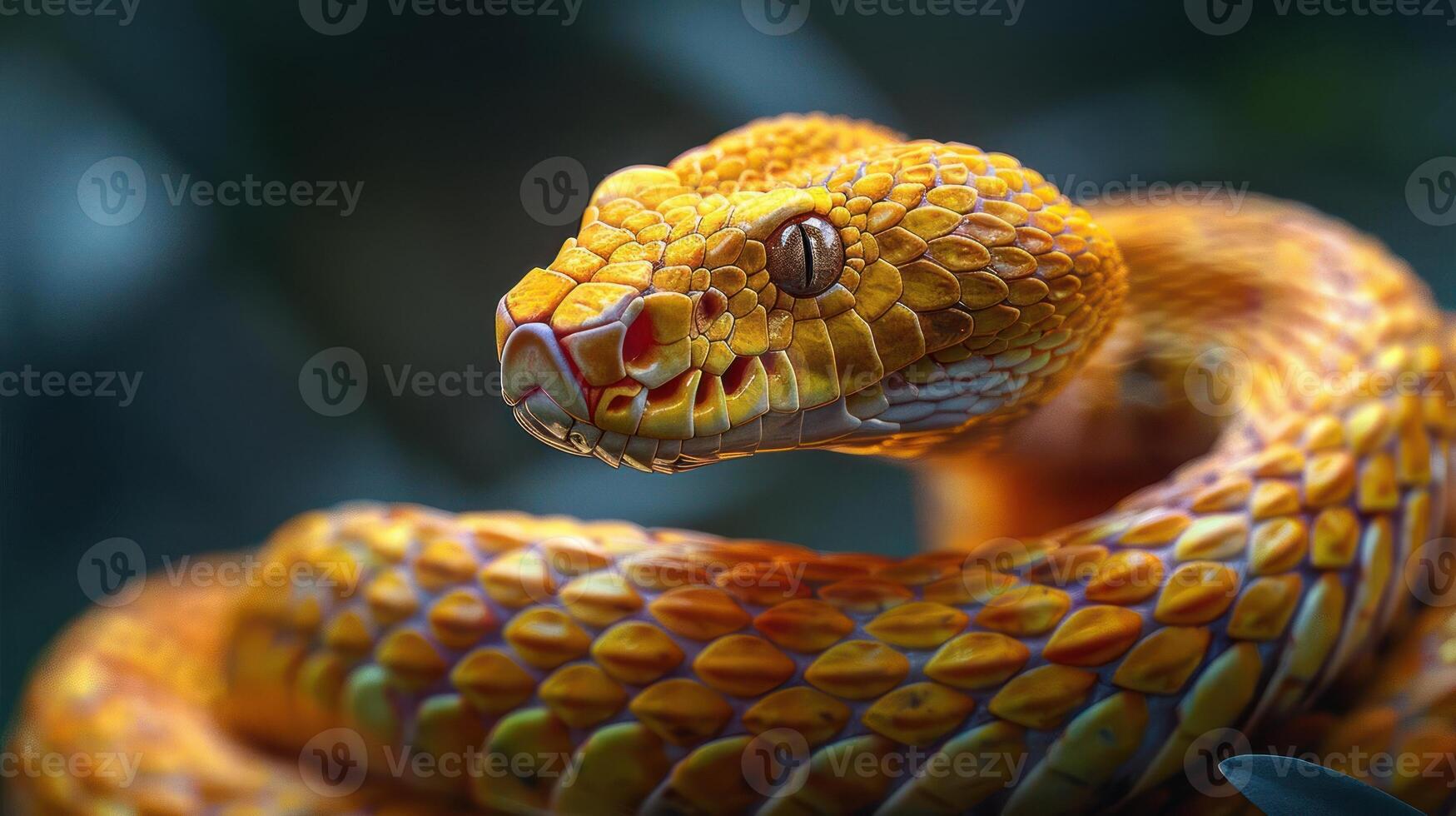a close up of a yellow snake on a branch photo