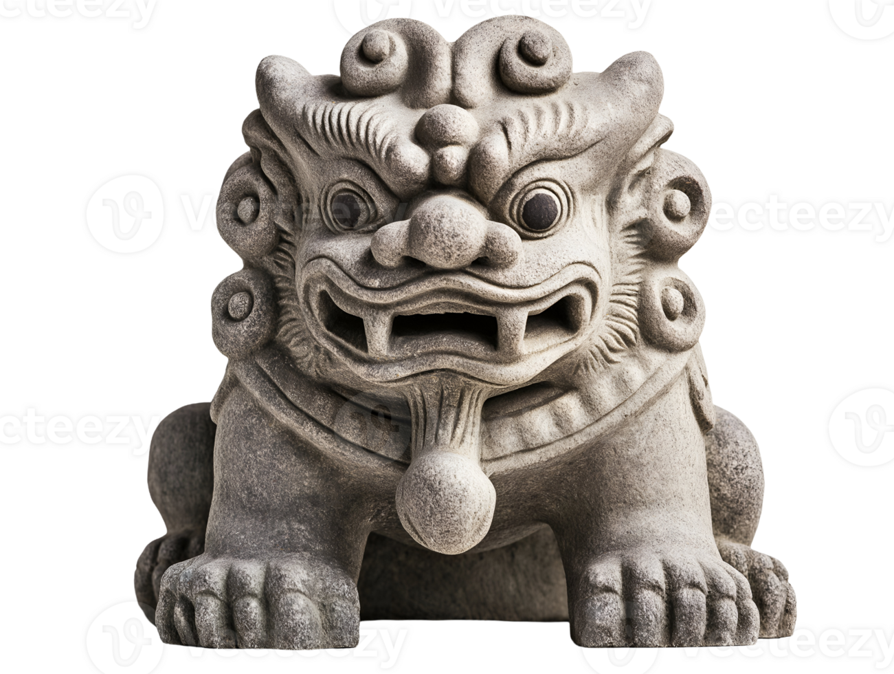 ancient chinese guardian lion stone statue with intricate details representing protection and strength on isolated background perfect for cultural and historical themes png