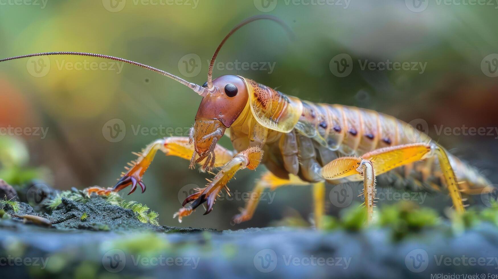 a close up of a grasshopper on a rock photo