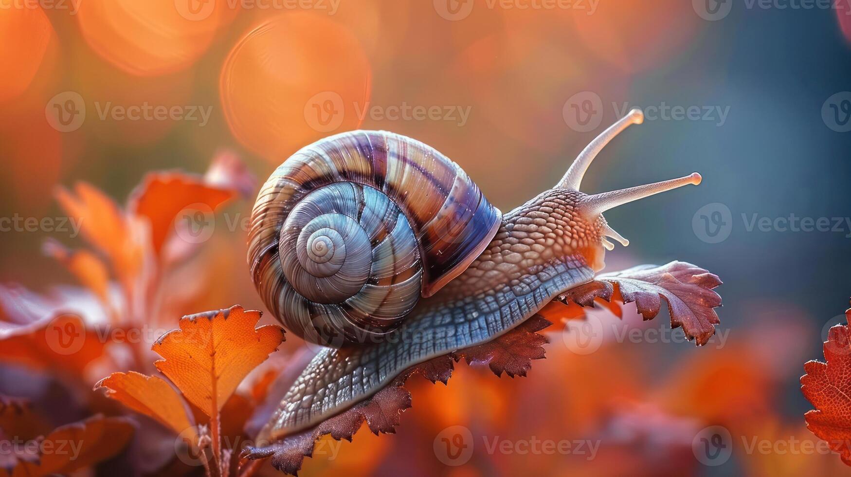 a close up of a snail on a leaf photo