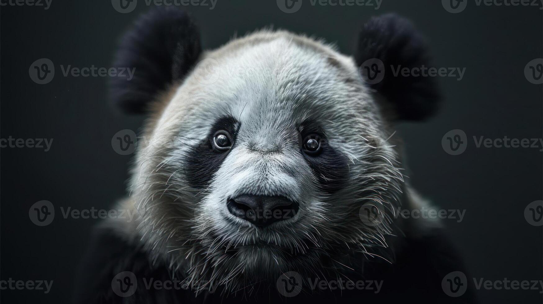 a close up of a panda bear's face photo