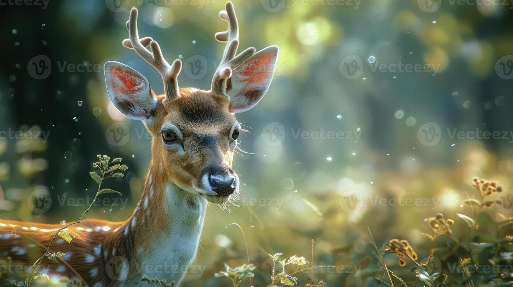 a close up of a deer in a field of grass photo
