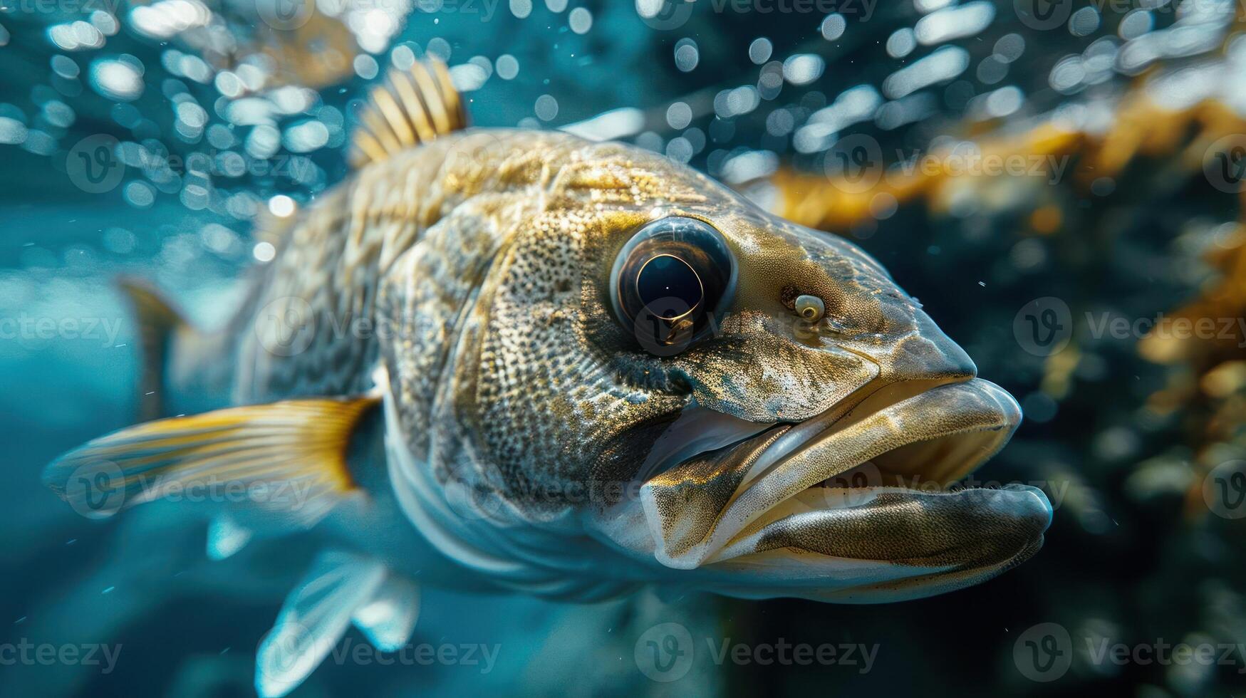 a close up of a fish with its mouth open photo