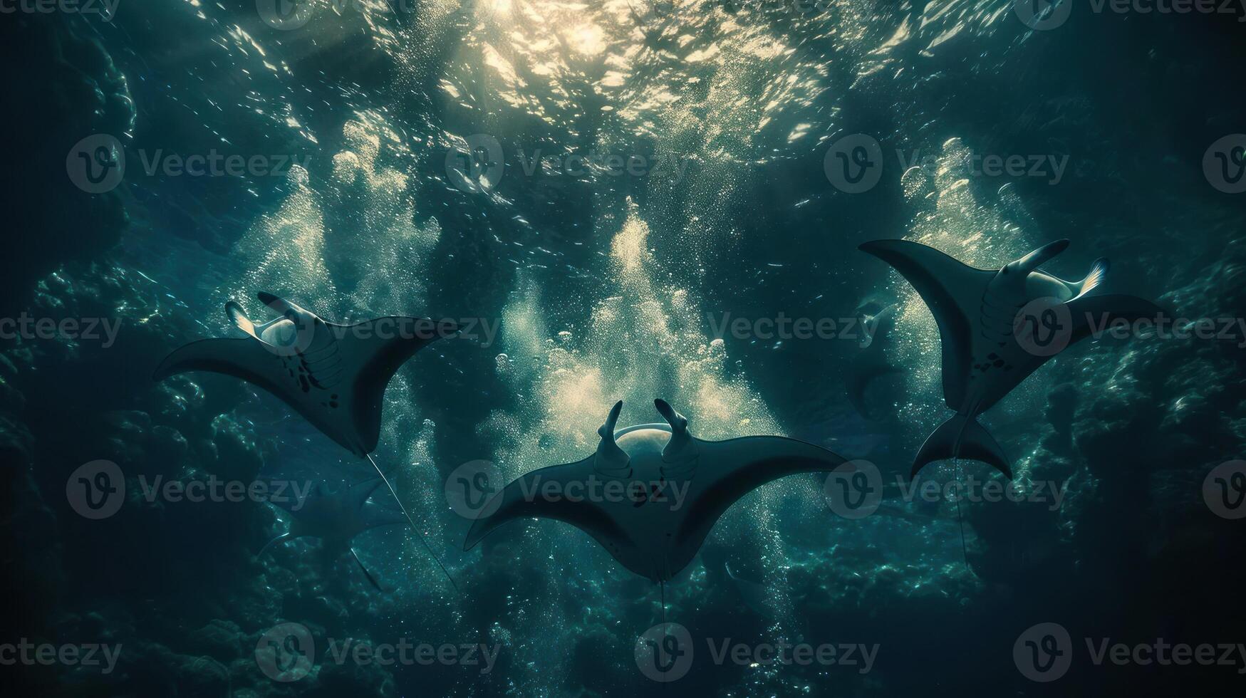 a group of sea animals swimming in the ocean photo