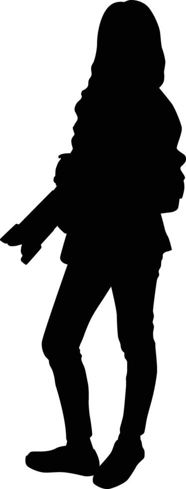 Women pose while holding camera silhouette vector