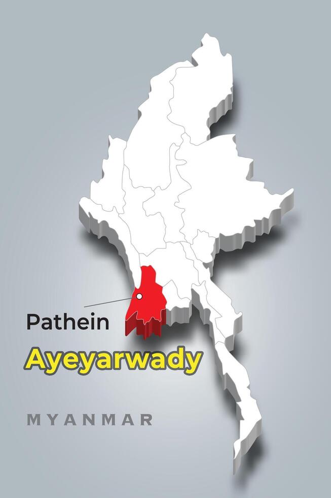 Ayeyarwady state myanmar location on myanmar 3d map 52546203 vector art