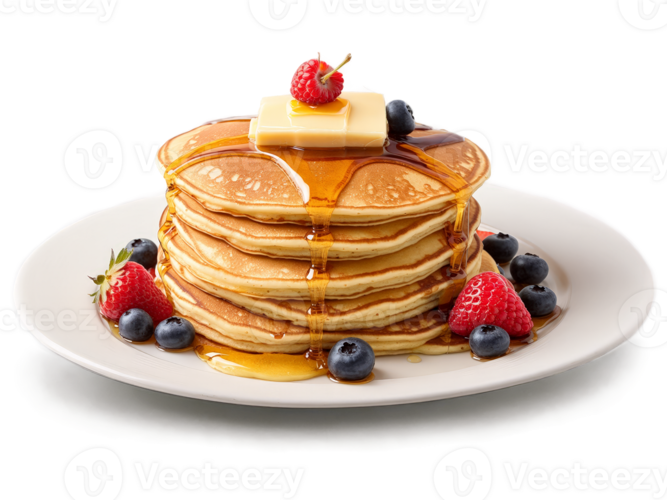 Pancakes Fluffy buttermilk pancakes stacked high and served with warm maple syrup butter and fresh png
