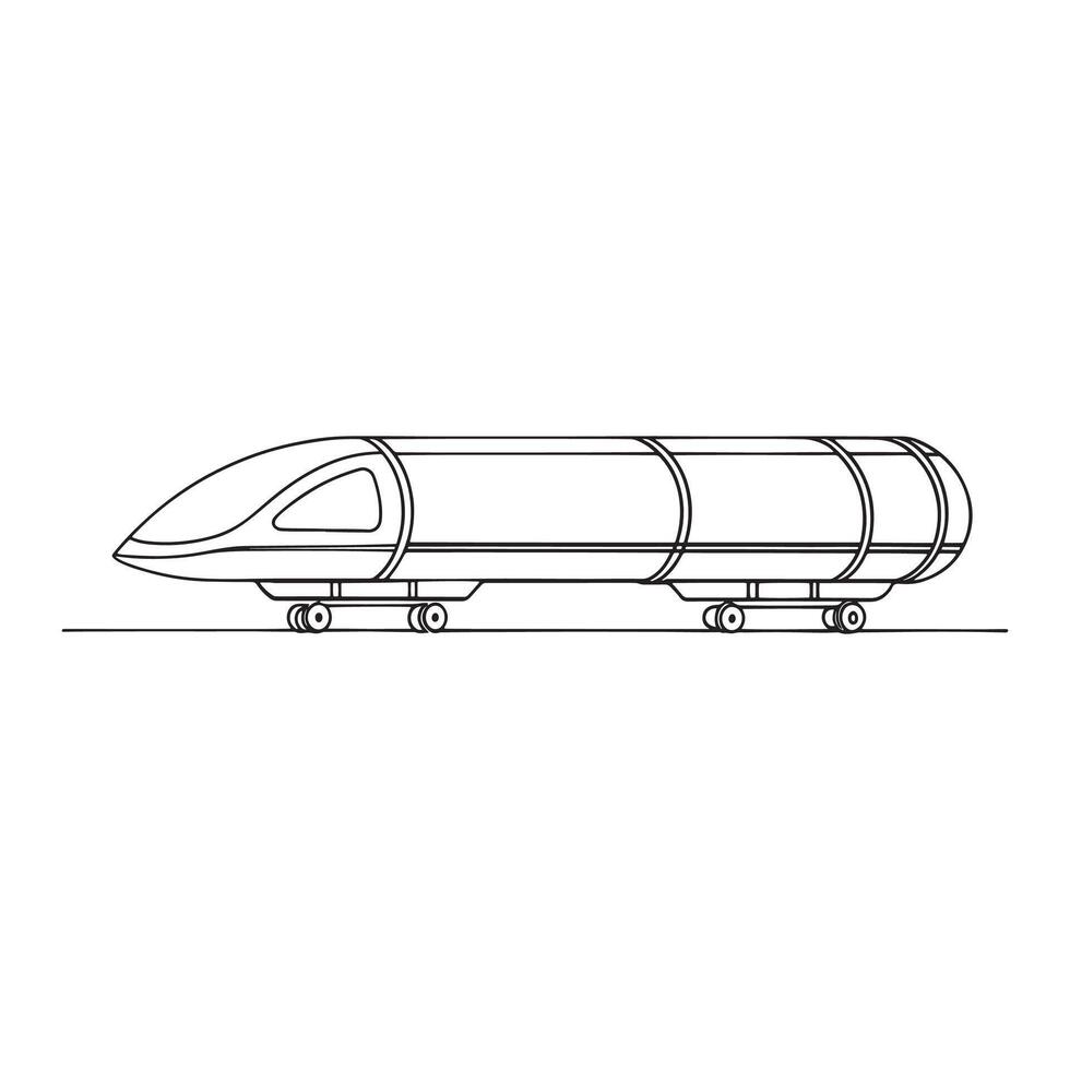 Hyperloop Pod Transport isolated continuous line art flat illustration on white background vector