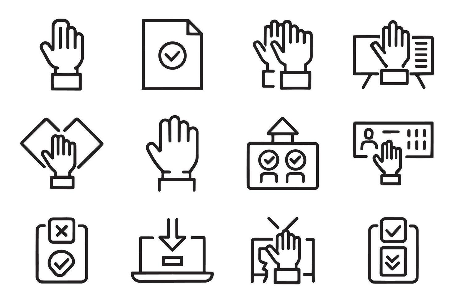 Raising Hands, Electronic voting and more related editable icon set isolated flat illustration white background vector