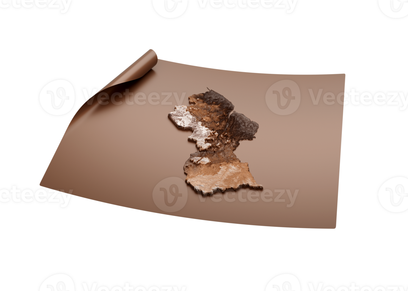 Map Of Guyana Old Style Brown On Unrolled Map Paper Sheet 3d Illustration png