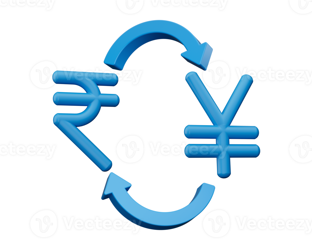 3d Blue Rupee And Yen Symbol Icons With Money Exchange Arrows, 3d illustration png