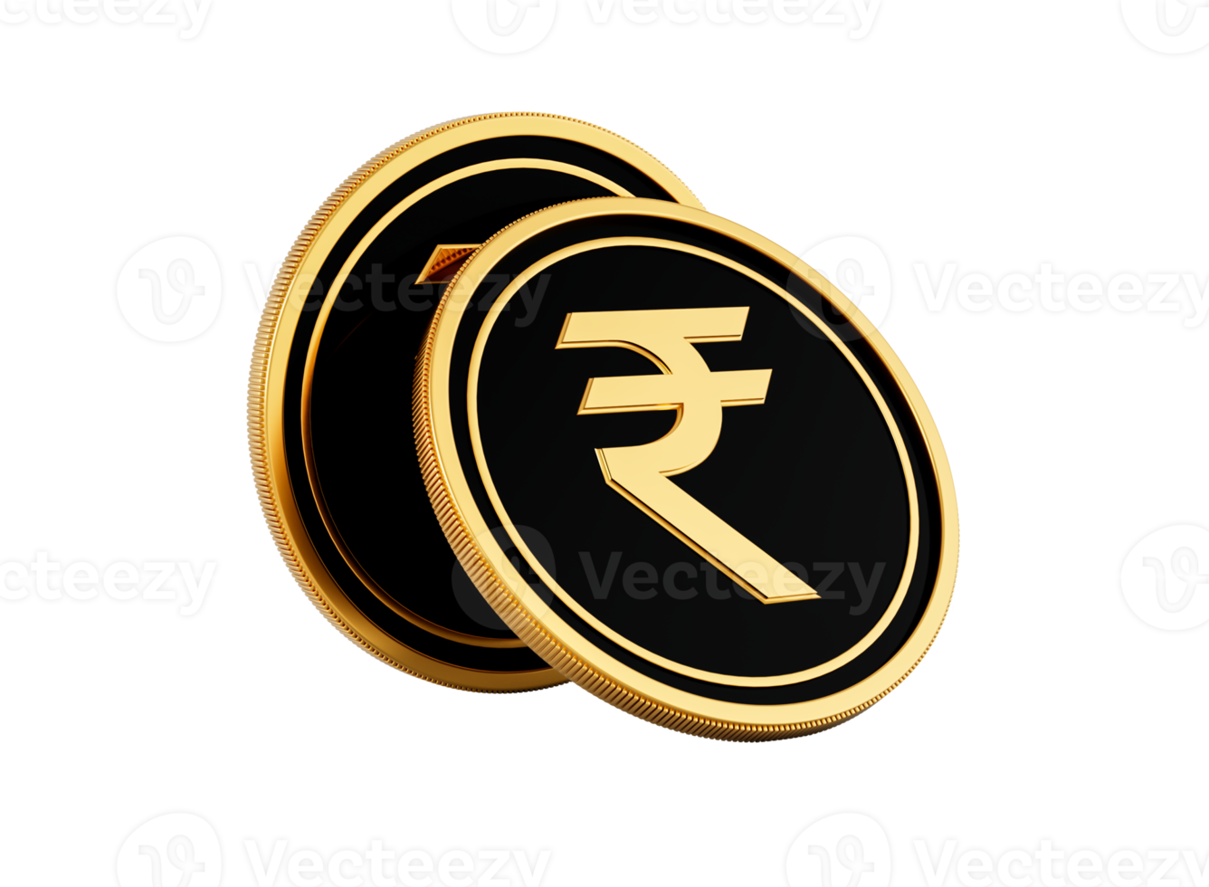 Shiny Golden And Black Two Rounded Indian Rupee INR Coins 3d Illustration png