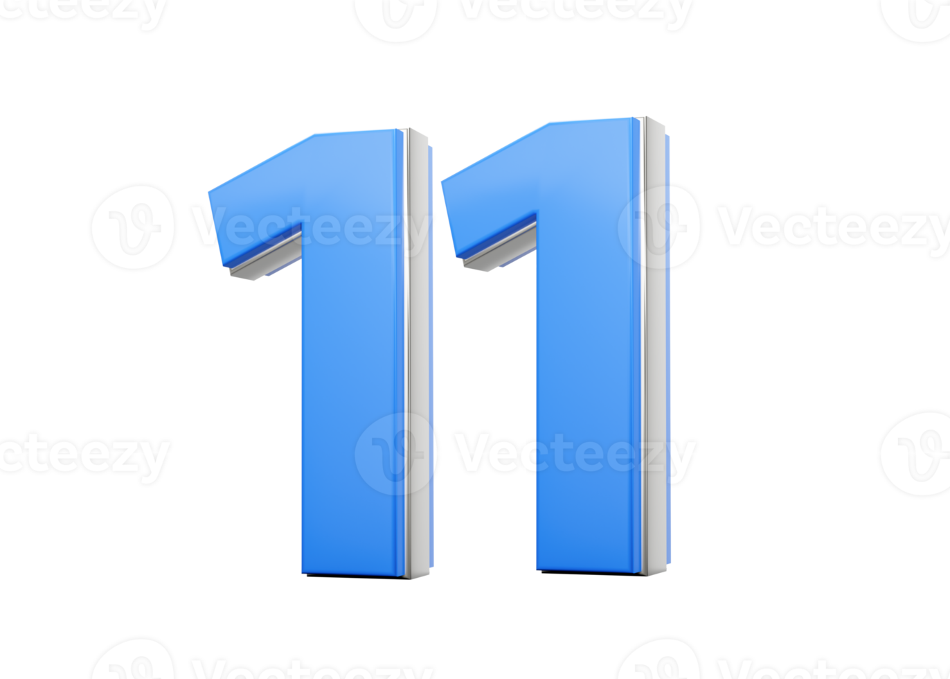 3D Number 11 Eleven Made Up Of Blue Body With Silver Outline 3D Illustration png