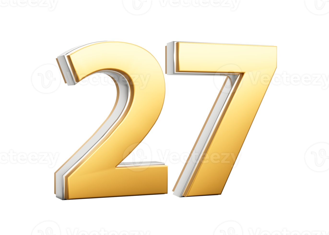 3D Golden Shiny Number 27 Twenty Seven With Silver Outline 3D Illustration png