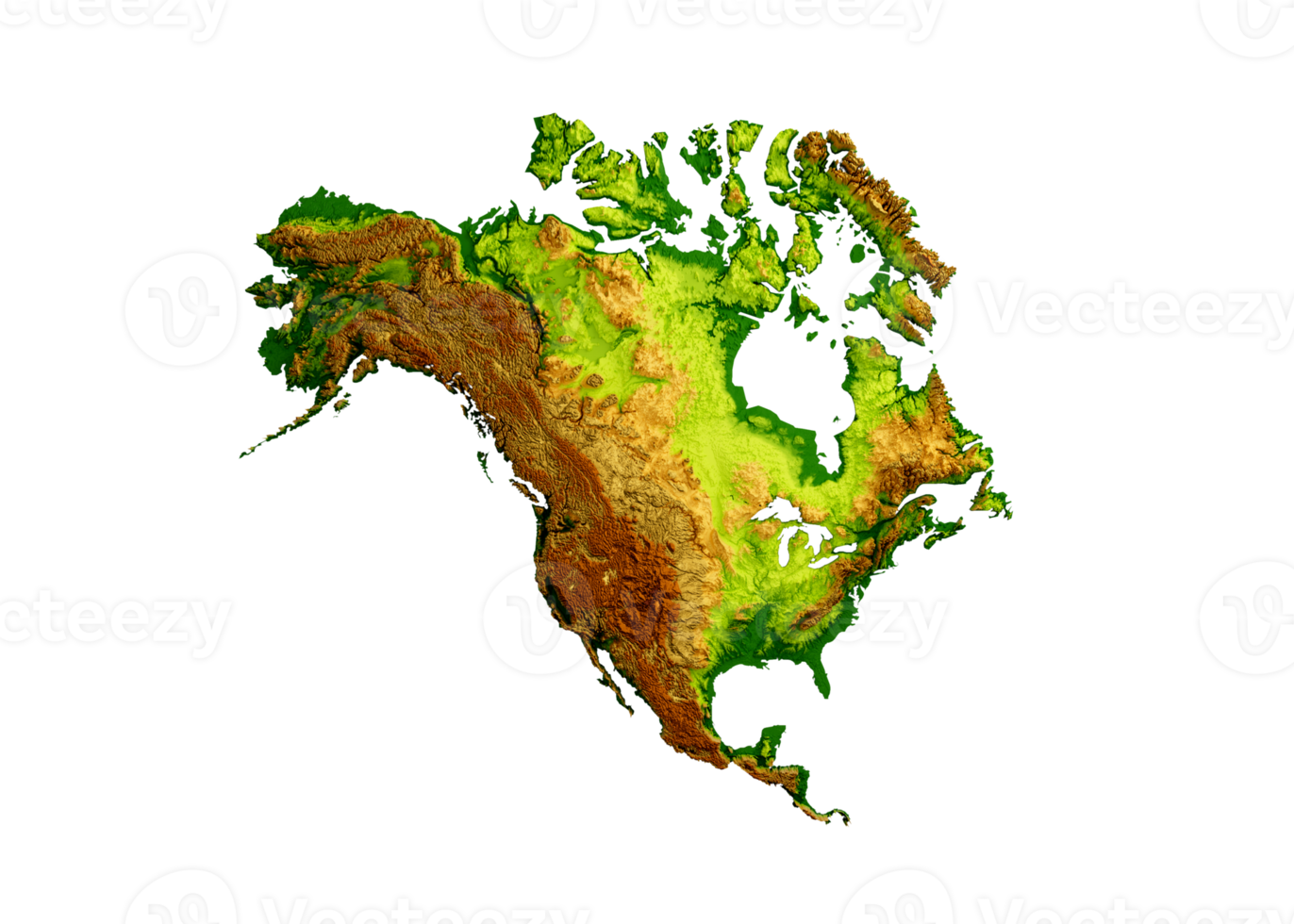 North America Map Shaded Relief Color Height Map 3d Illustration png