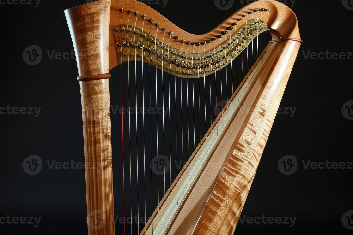 Elegant harp standing in front of black background photo