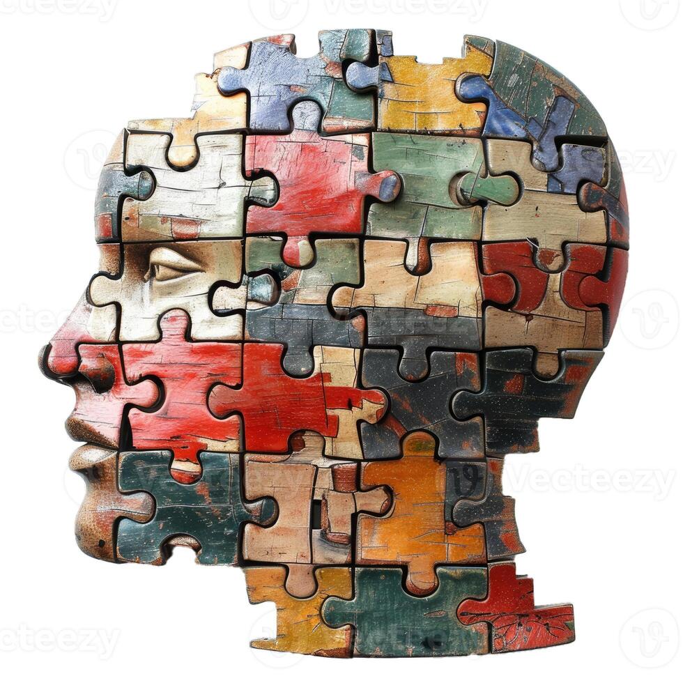 Human head made of puzzle pieces representing mental health photo