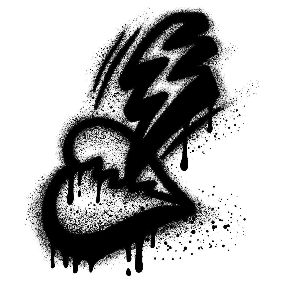 heart with lightning graffiti with black spray paint. vector