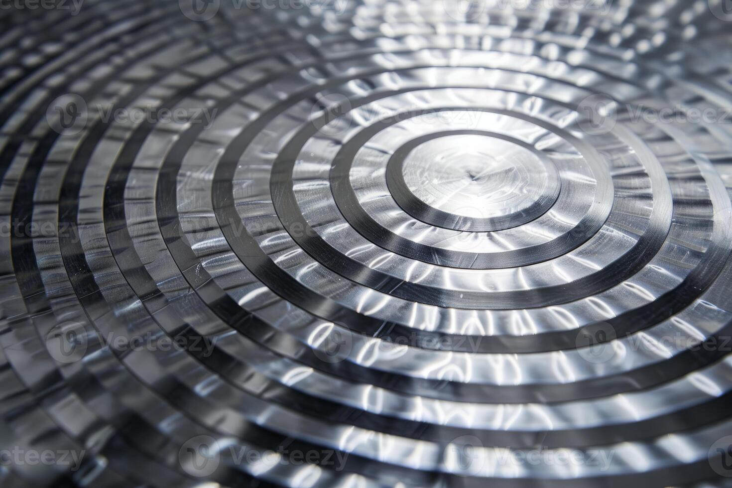 Polished metal surface with circular grooves reflecting light photo