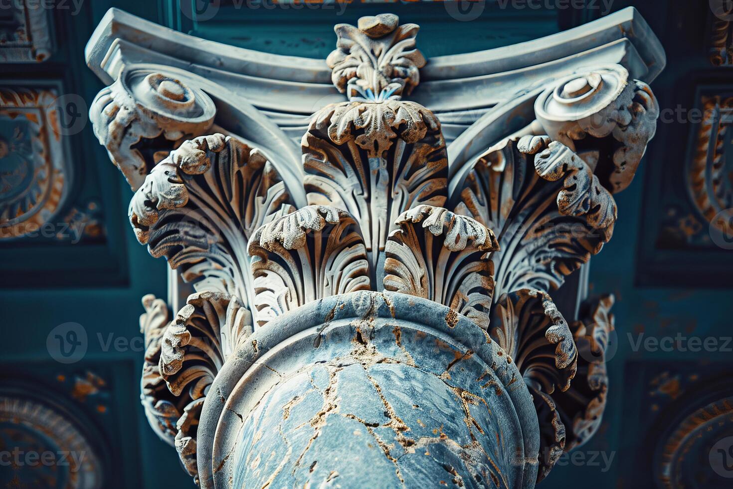 Corinthian order column showing the beauty of ancient architecture photo