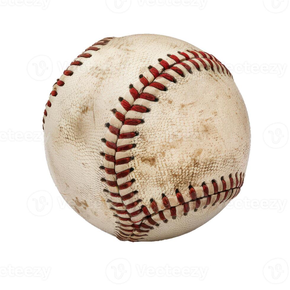 Old and worn leather baseball showing game use photo