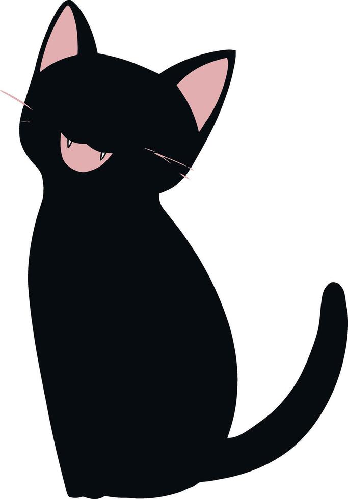 Minimalist Black Cat Illustration - Art of Cute Cat with Pink Ears and Whiskers vector