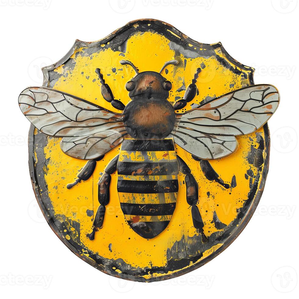 Large metallic painted bumblebee insect decoration on yellow background photo