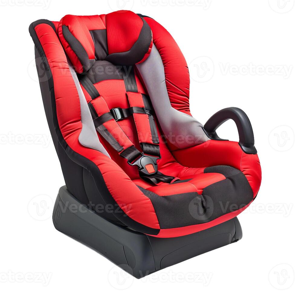 Red baby car seat isolated on white background photo