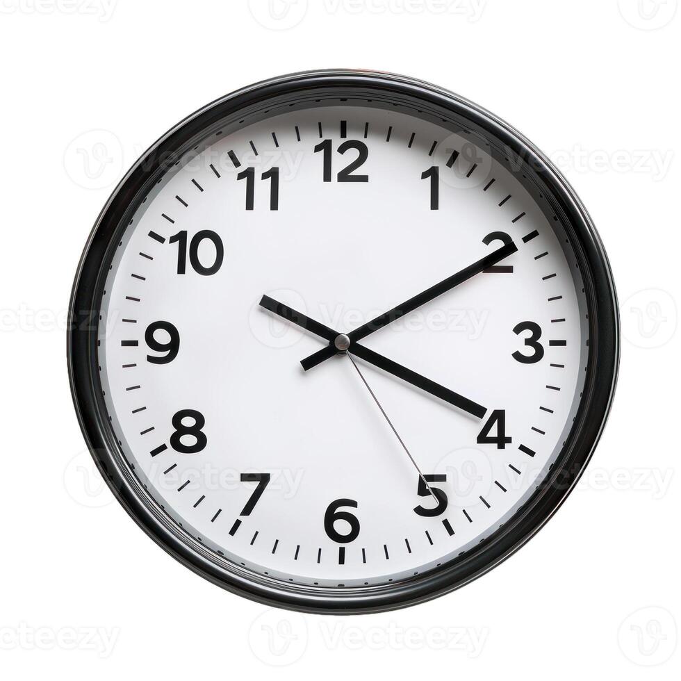 Round clock showing twenty past three on white background photo