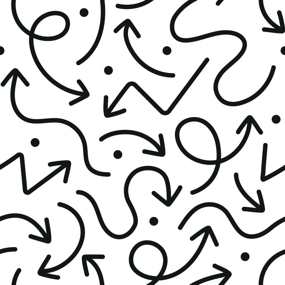 Fun black arrows doodle seamless pattern. Creative minimalist style art background. Simple childish scribble backdrop vector