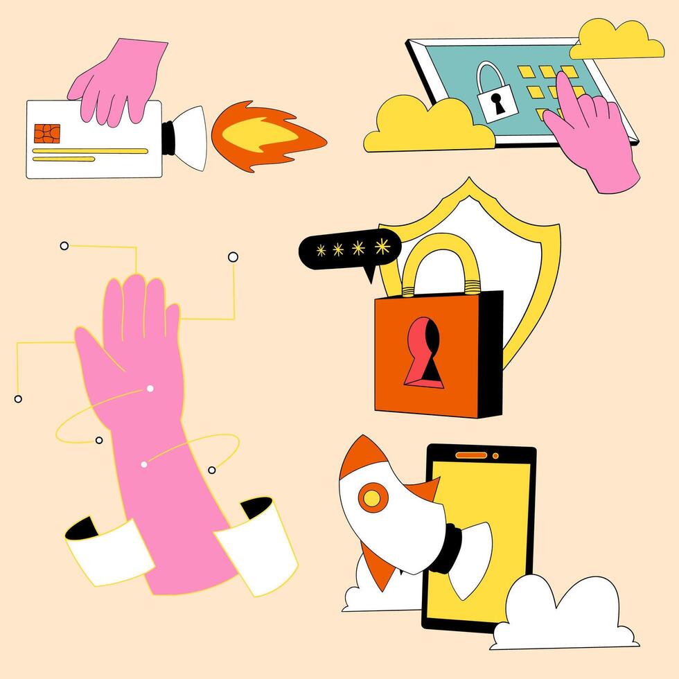 A set of icons depicting various types of technology vector