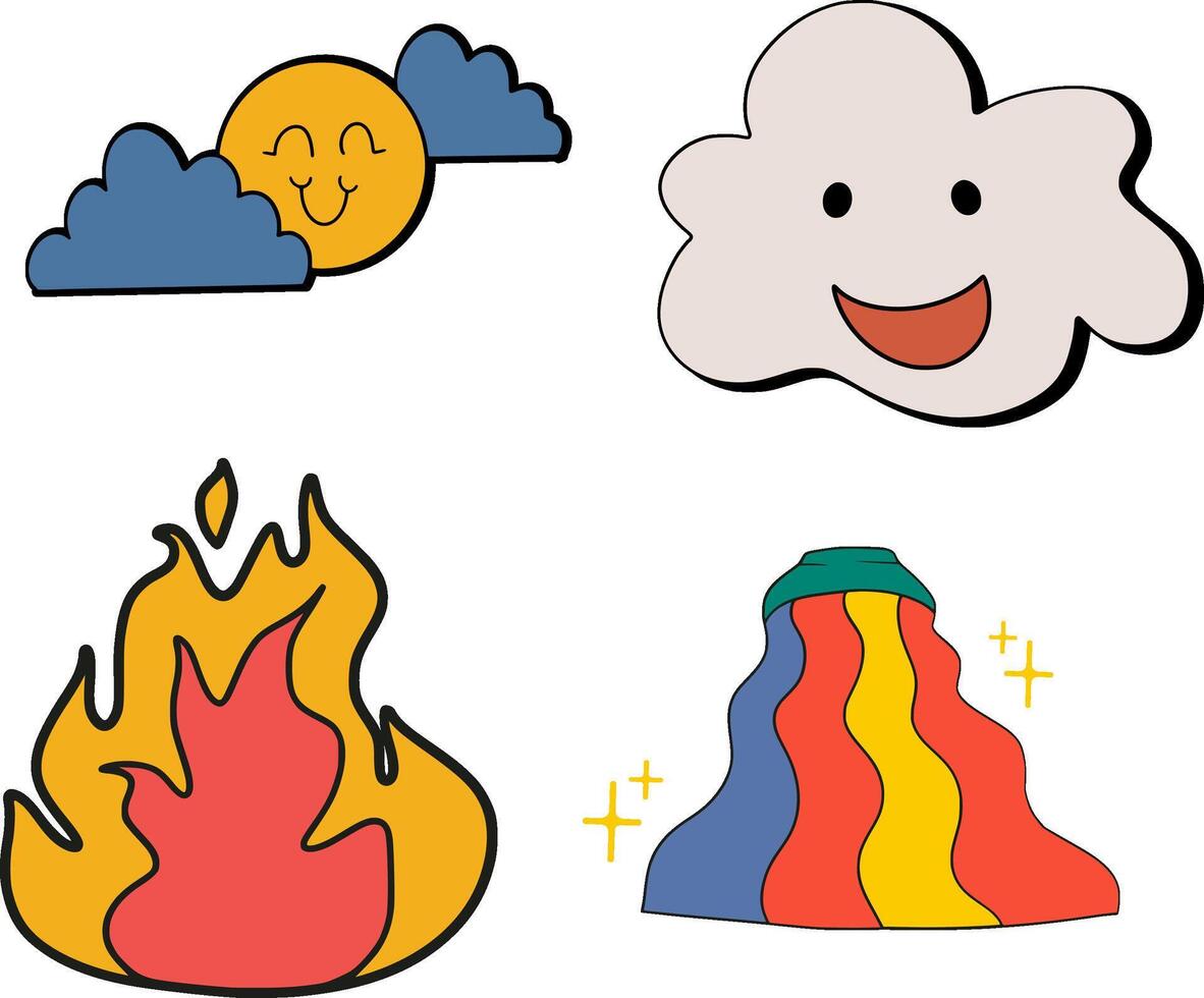Four different cartoon characters with different weather and fire vector