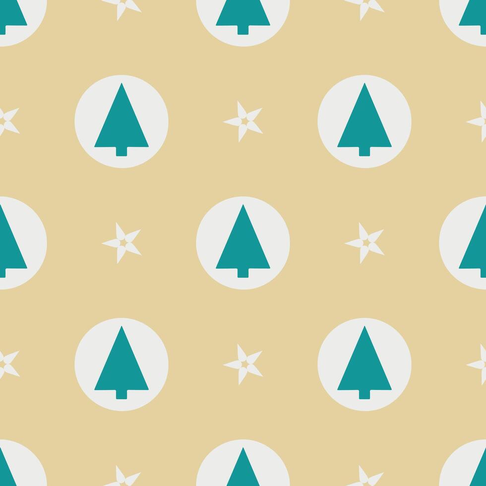christmas trees and stars on a beige background vector