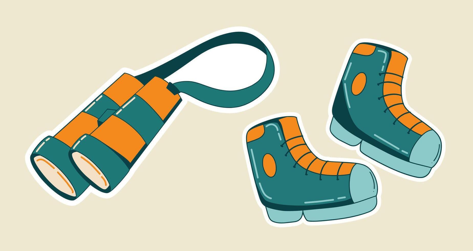 A pair of boots and a pair of binoculars Sets Illustration vector