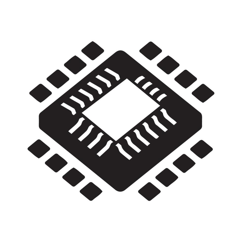 Black Microchip Icon on White Background vector