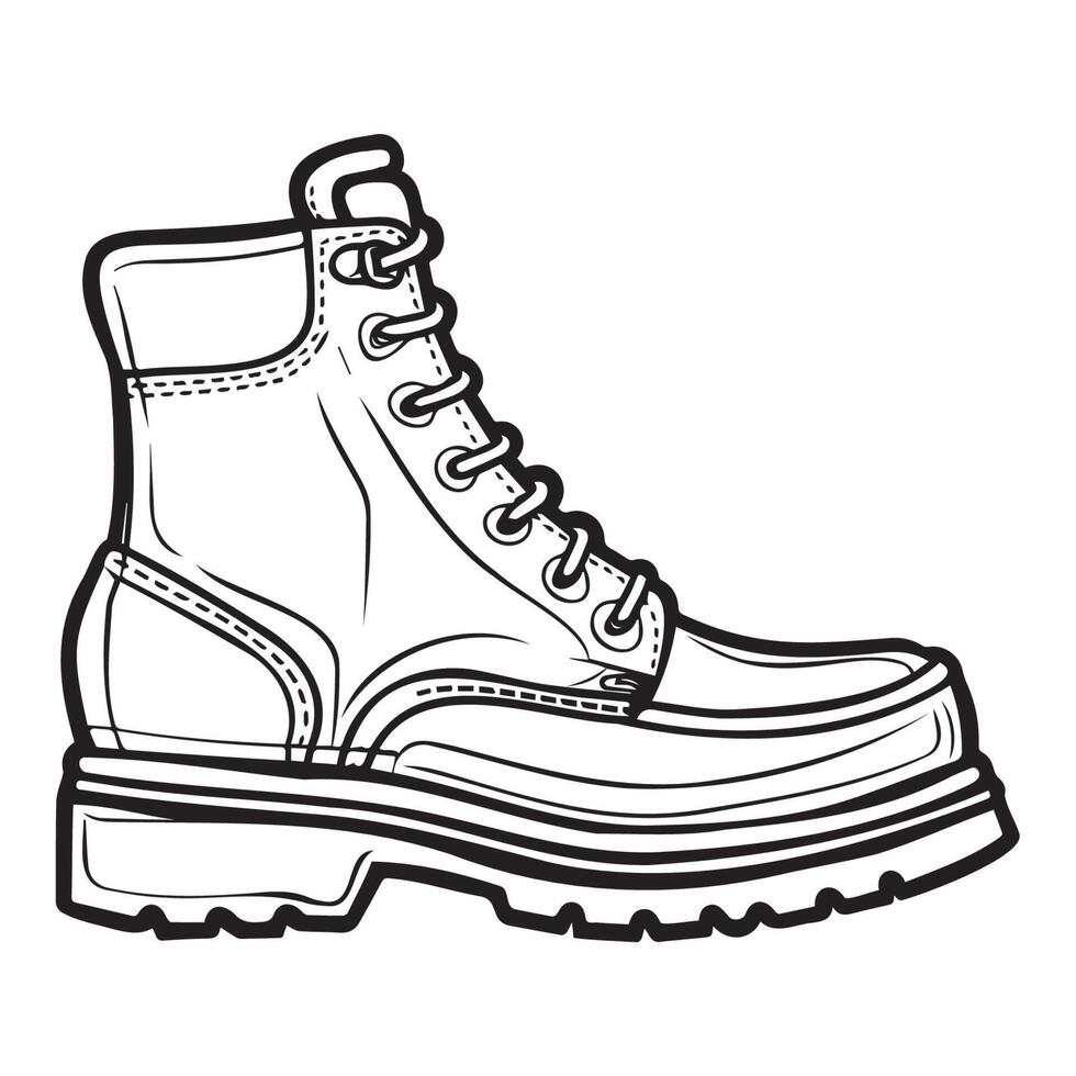 Stylish Black Leather Boot with Laces and Thick Sole vector