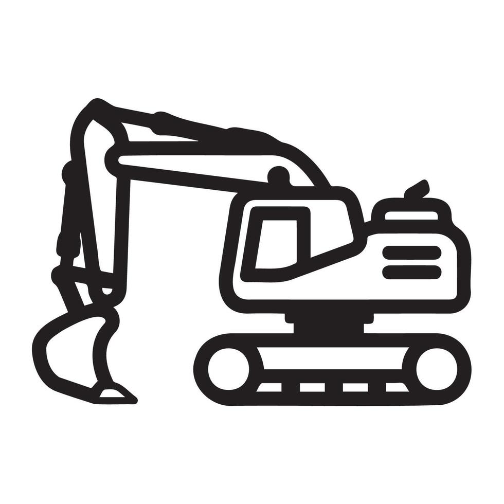 Excavator Machine on Construction Site Outline Icon vector