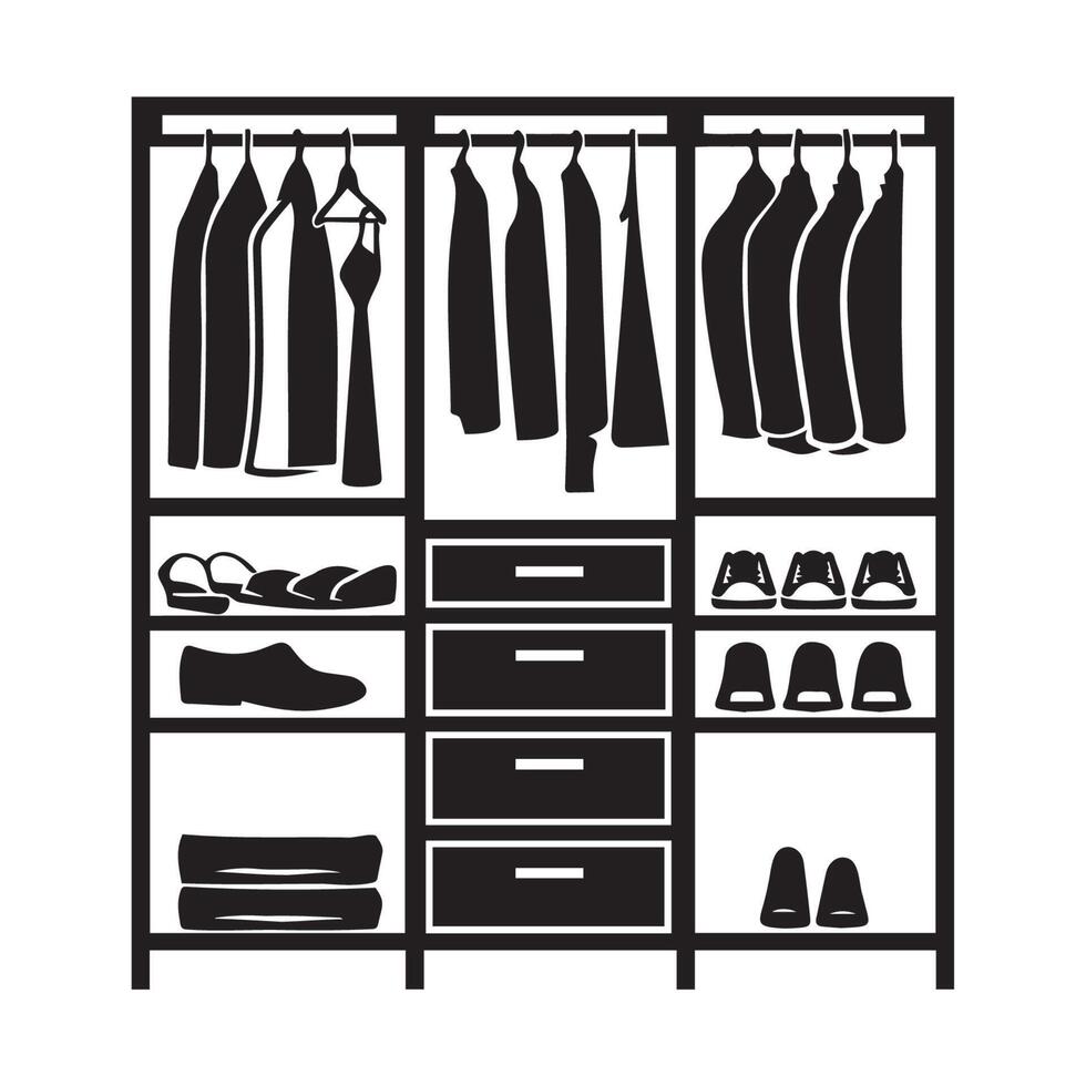 Organized Closet with Clothes and Shoes Storage vector