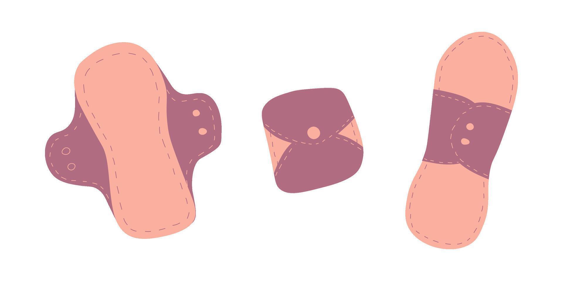 Reusable fabric feminine sanitary pads for the menstrual period. Eco-friendly lifestyle concept vector
