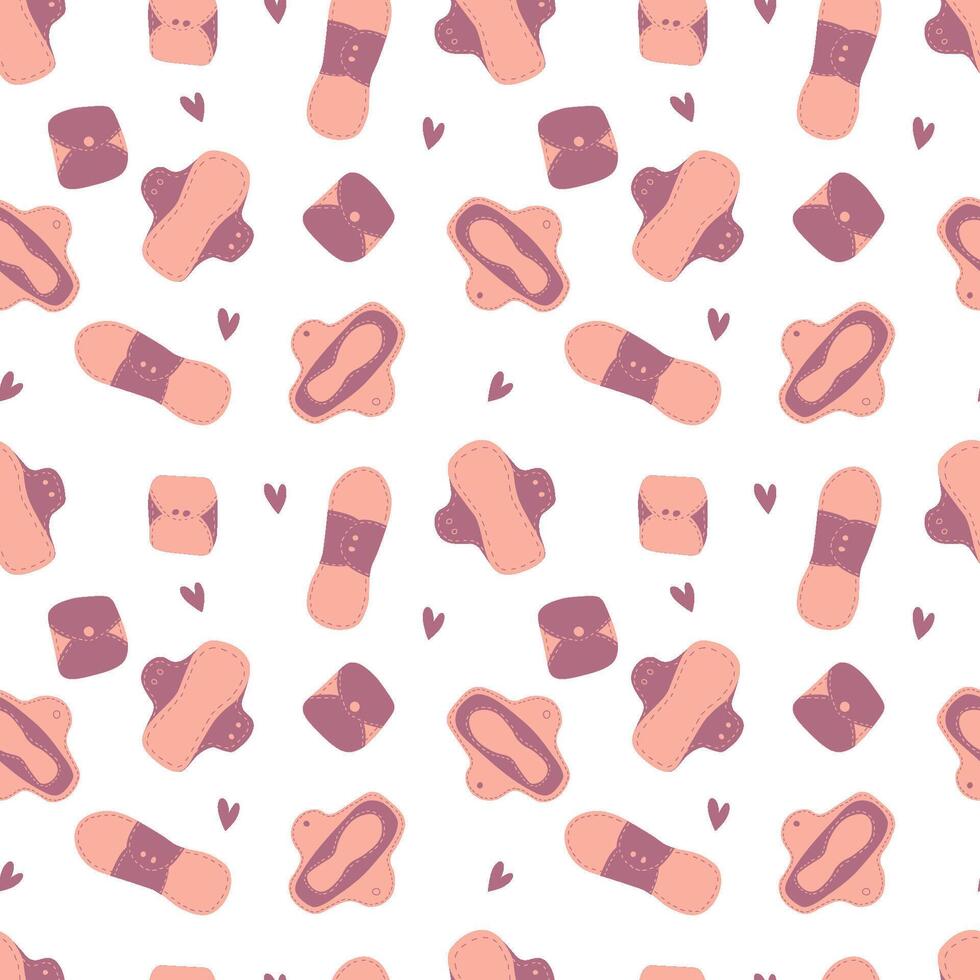 Seamless pattern with fabric reusable feminine pads for eco-friendly menstrual hygiene vector