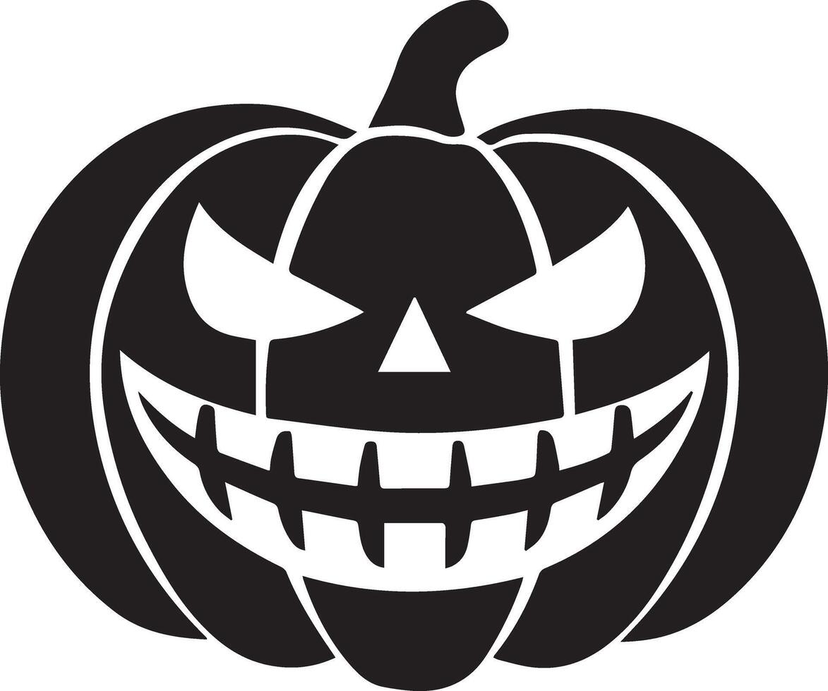 Solid black color Creepy pumpkin silhouette icon vector