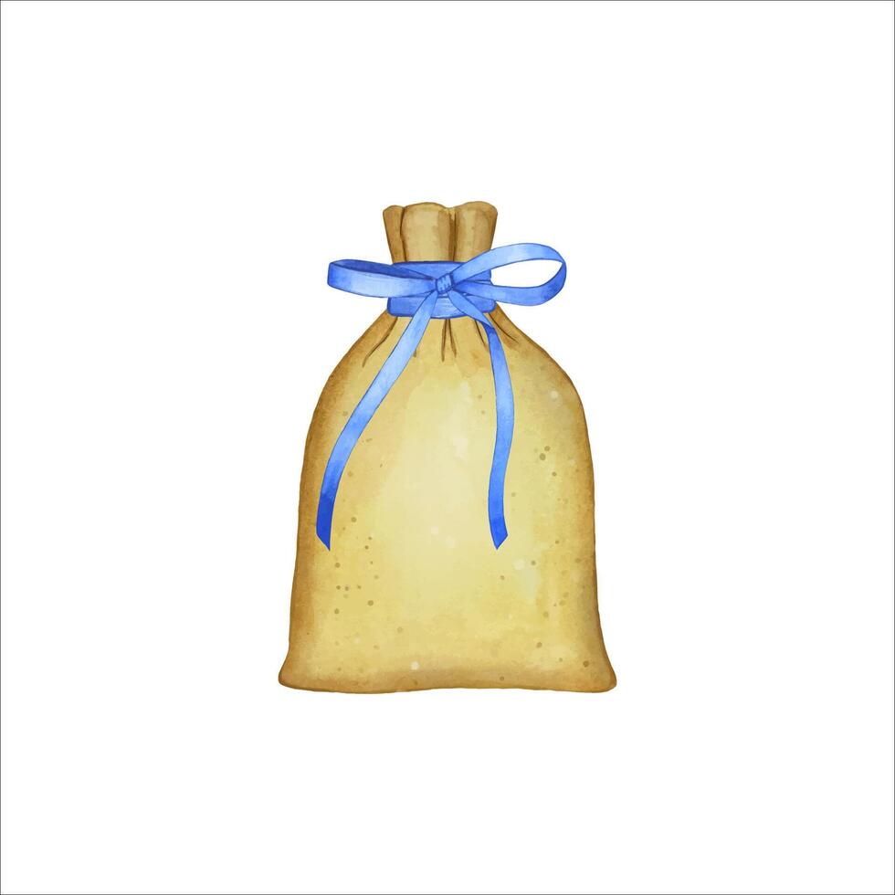 Hand drawn sachet with a blue bow. Watercolor illustration vector