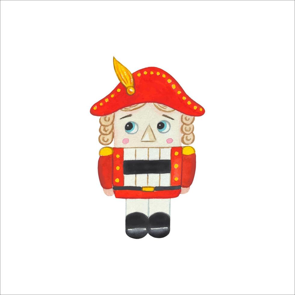 Watercolor Nutcracker illustration. Christmas toy vector