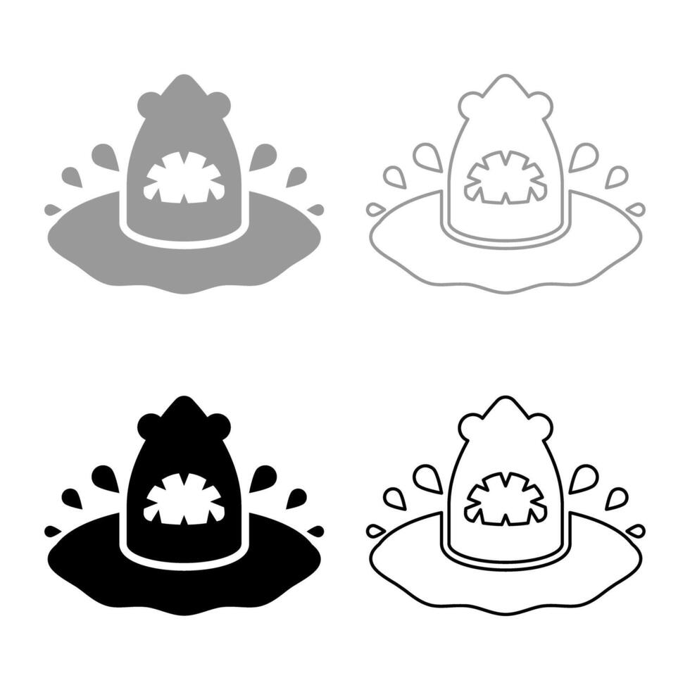 Shark's head in the water with splash set icon grey black color illustration image solid fill outline contour line thin flat style vector
