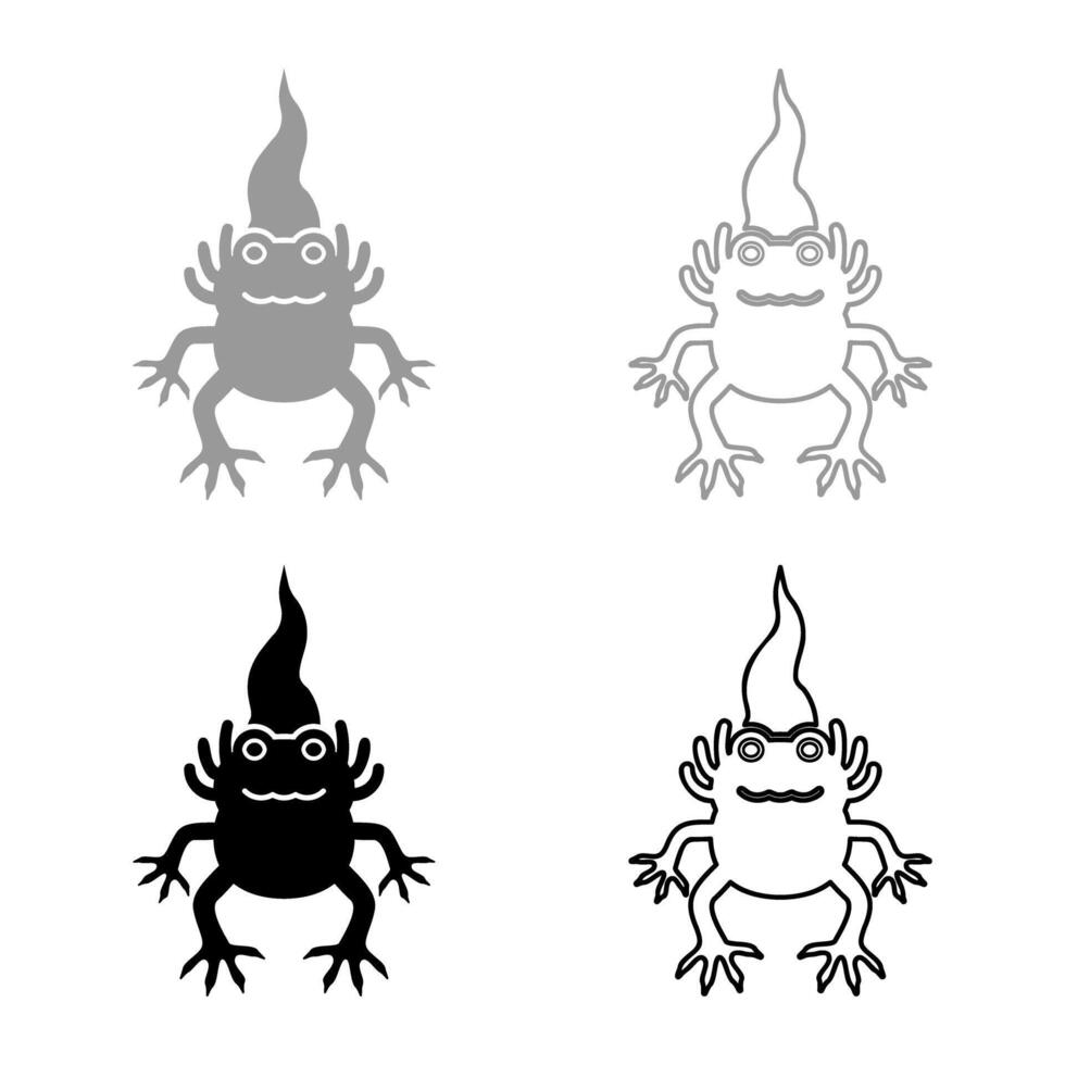 Axolotl ambystoma mexicanum front view set icon grey black color illustration image solid fill outline contour line thin flat style vector
