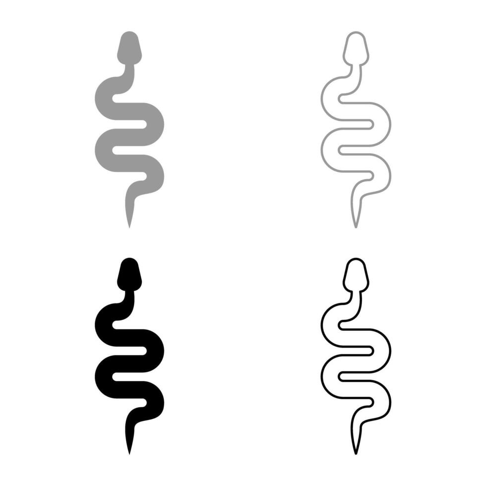 Snake silhouette set icon grey black color illustration image solid fill outline contour line thin flat style vector