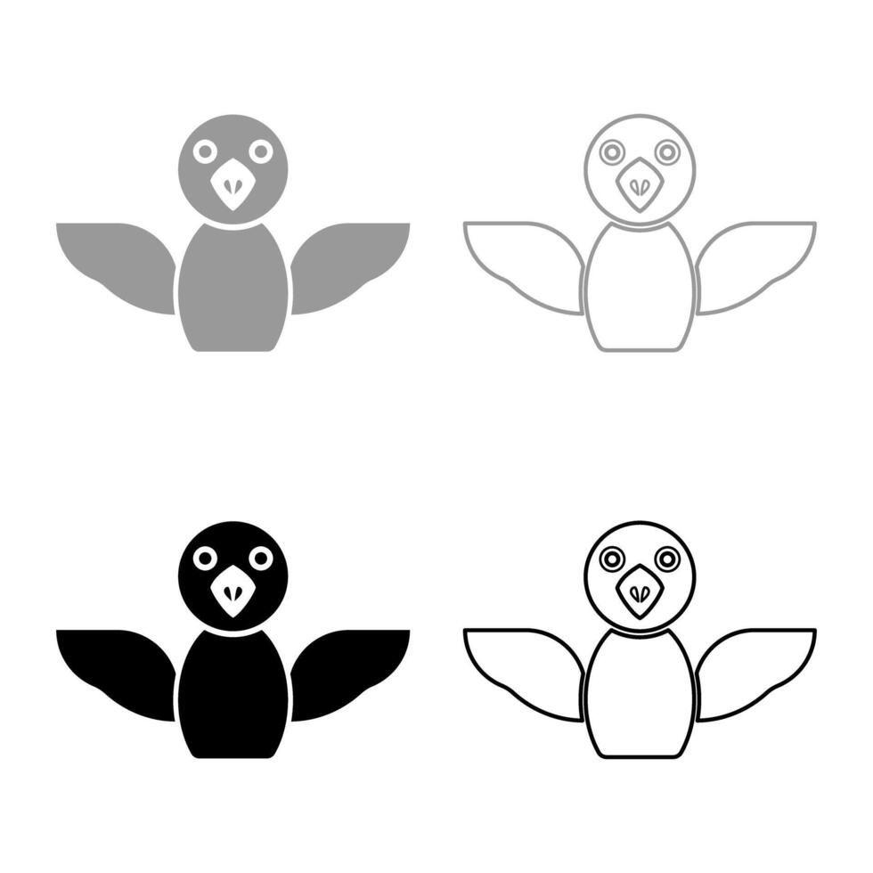 Bird set icon grey black color illustration image solid fill outline contour line thin flat style vector